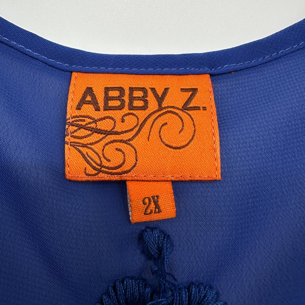 Abby Z Top Shirt Blouse Size 2X Sheer Ruffle Embroidered Coquette Elegant Glam - Picture 11 of 14